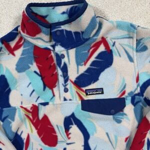 Patagonia Synchilla Snap-T Pullover Fleece Feather Print Women‎ M Gorpcore Retro